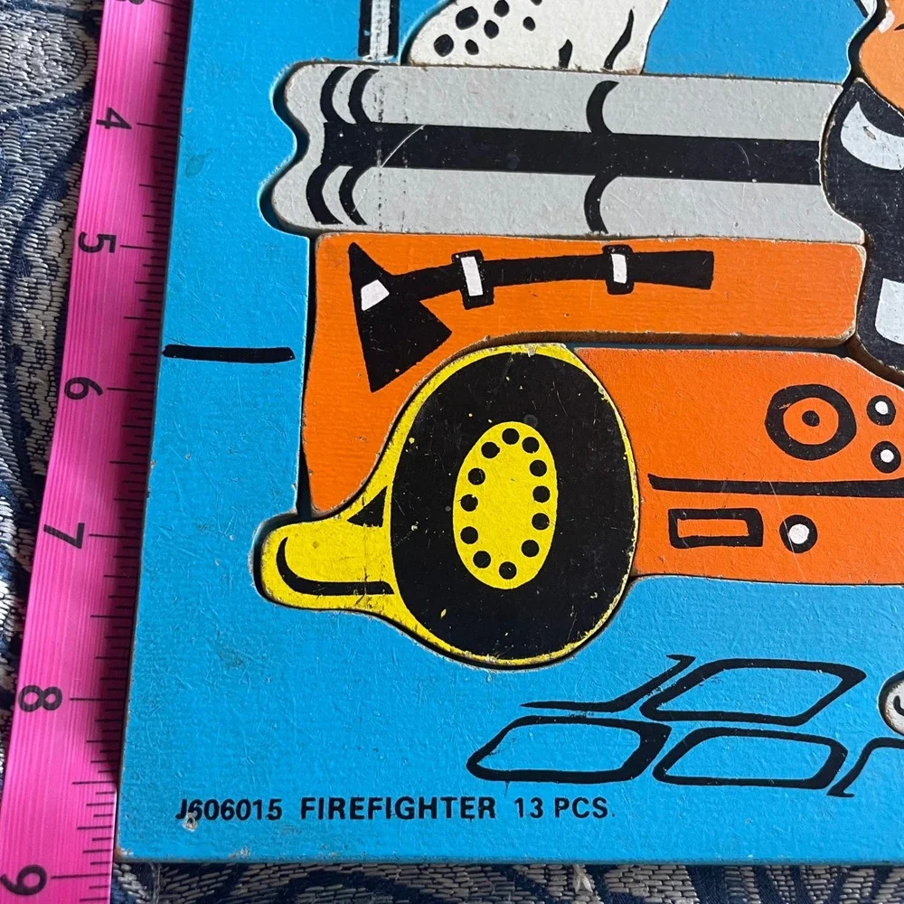 Vintage 1974 Judy Company Firefighter Wooden Inlay Puzzle 13 Pcs J506015 11.5x9